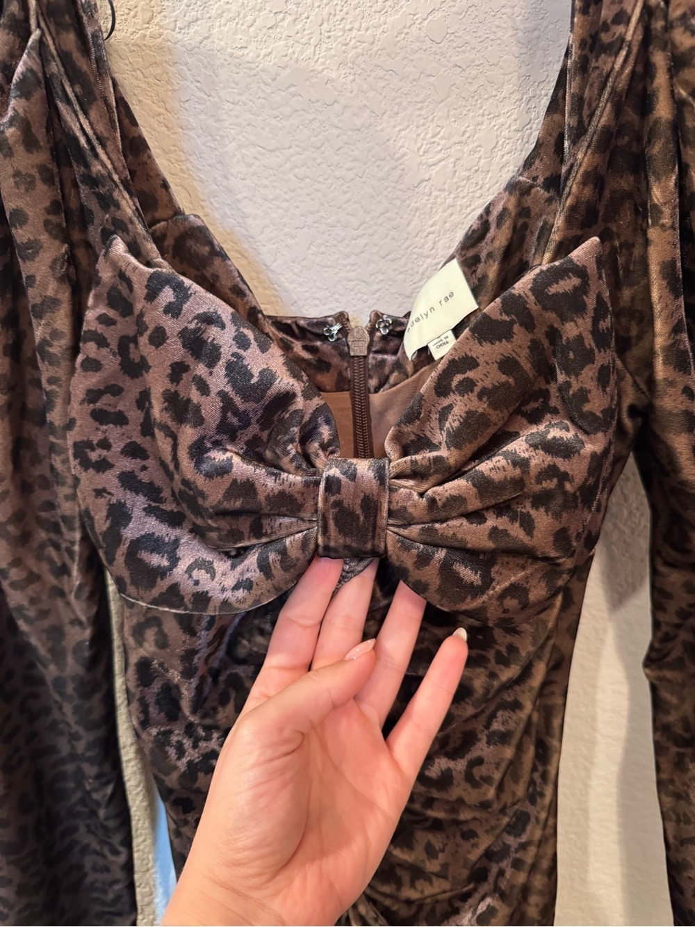 Adelyn Rae Leopard Print Velvet Ruched Mini Dress - Picture 3 of 10